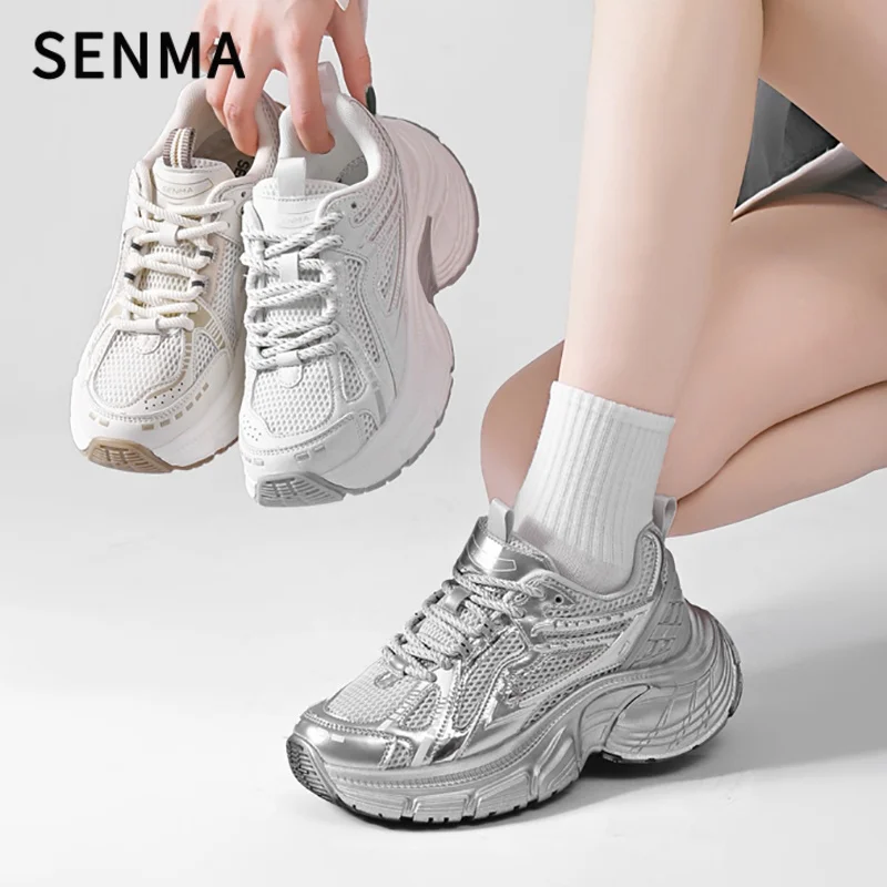 SENMA dikke wandelschoenen heren ademend mesh veterschoenen platform sneakers comfortabele casual papa stijl voor werk gym dagelijks gebruik