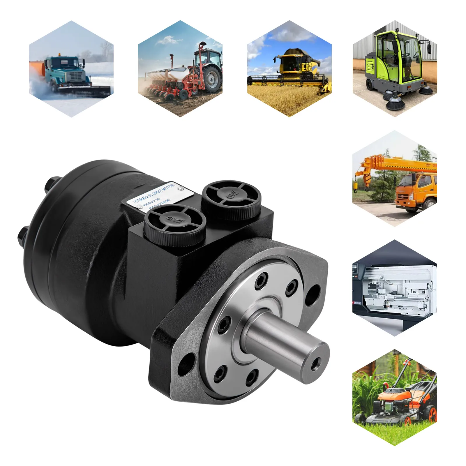 محرك هيدروليكي، سرعة 879 دورة في الدقيقة، عزم دوران عالي (81 نانومتر)، عمود من سبائك الصلب، ختم متقدم 50 مل / R 1.69 أونصة / R إزاحة باللون الأسود #6