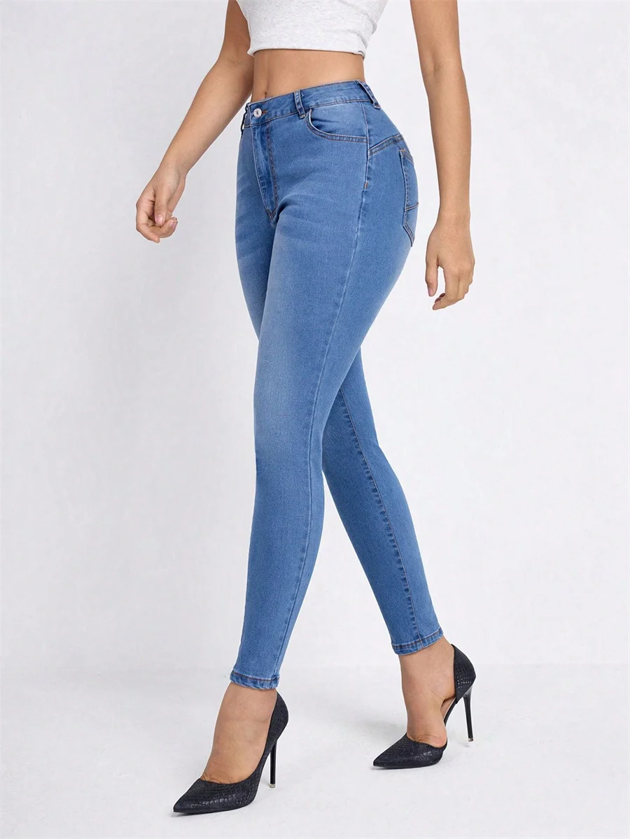 Benuynffy-Jean Slim à Taille Moyenne pour Femme, Pantalon Crayon Sexy, Streetwear, Denim Skinny, Fjj, Mode Printemps et Été