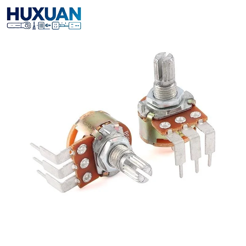 WH148 3Pin Potentiometer With Switch, 15mm Bent Pin, B2K B5K B10K B50K B100K B250K B500K, With Nut & Washer