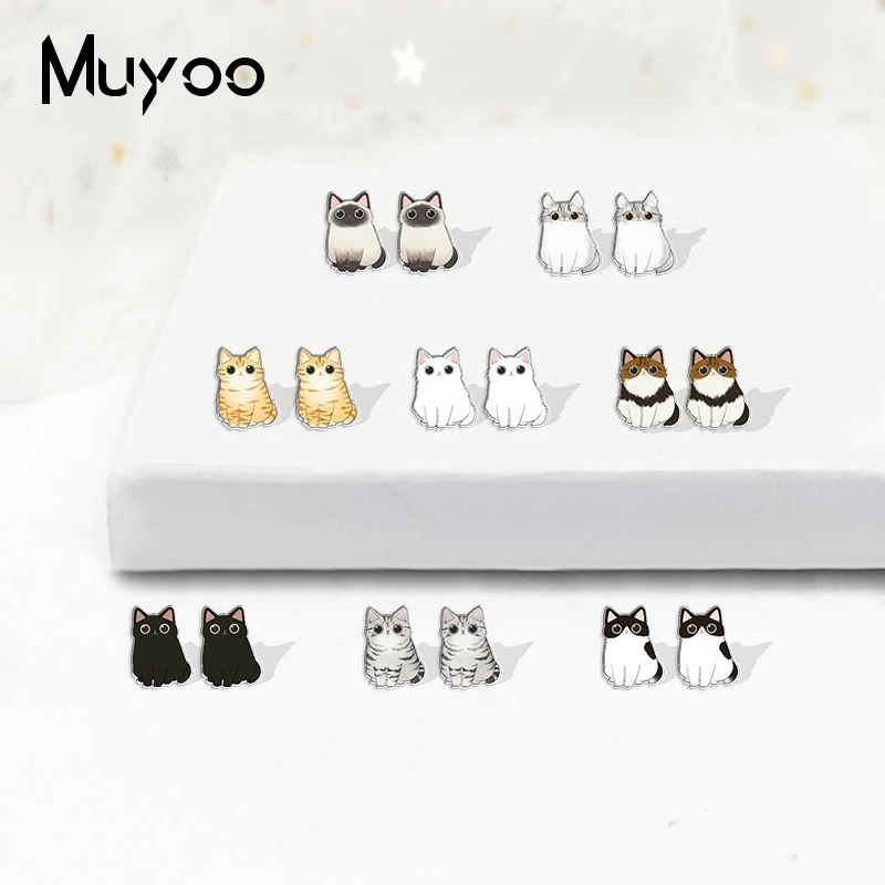 

2023 New Fashion Funny Cute Kitten Cat Pet Animals Stainless Steel Stud Earrings Handcraft Epoxy Acrylic Earrings