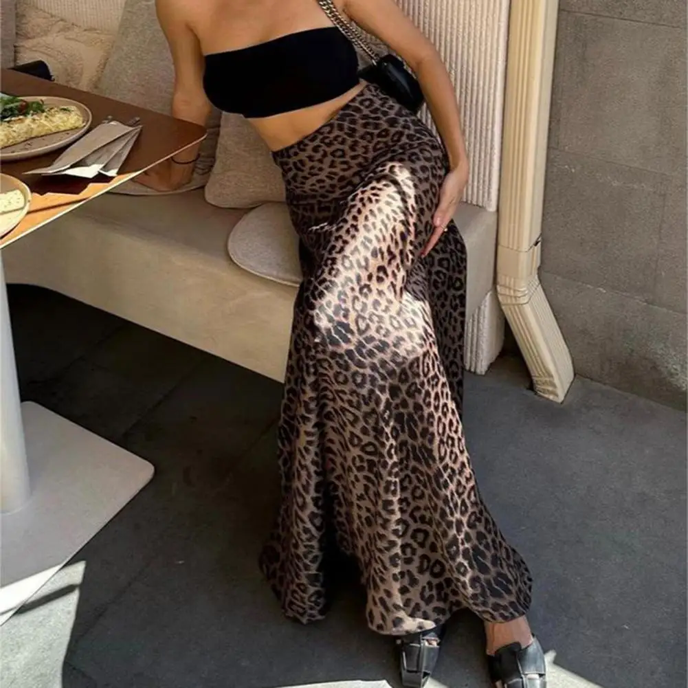 

Vintage Skirts Female 2024 Street Chic Leopard Print Sheath Fishtail Shape Half-opening Breathable Soft Party Prom Maxi Skirt