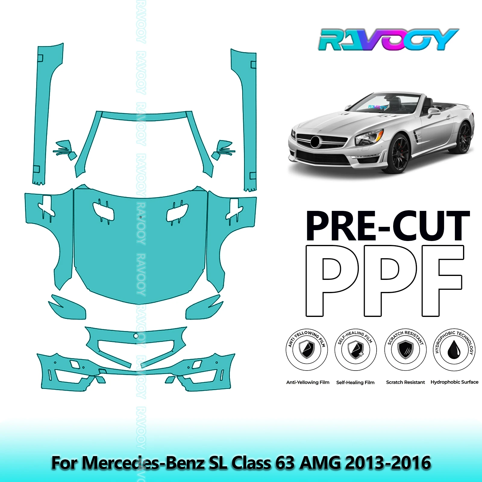 

Front Kit+Rockers Clear Bra Precut PPF Paint Protection Film For Mercedes-Benz SL Class 63 AMG 2013-2016