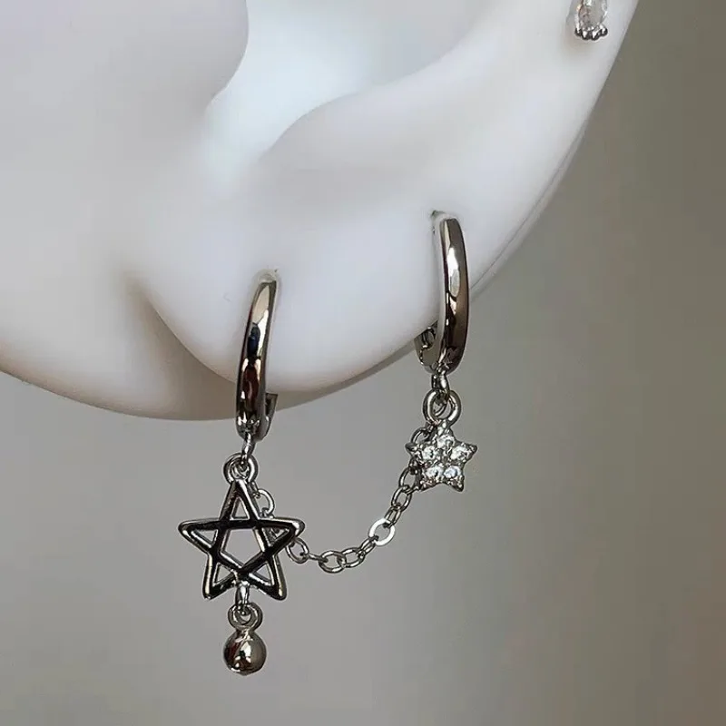 

Silver Star Chain Double Ear Hole Earrings Stainless Steel Ear Bone Nail Y2K Fashion Jewelry for Women