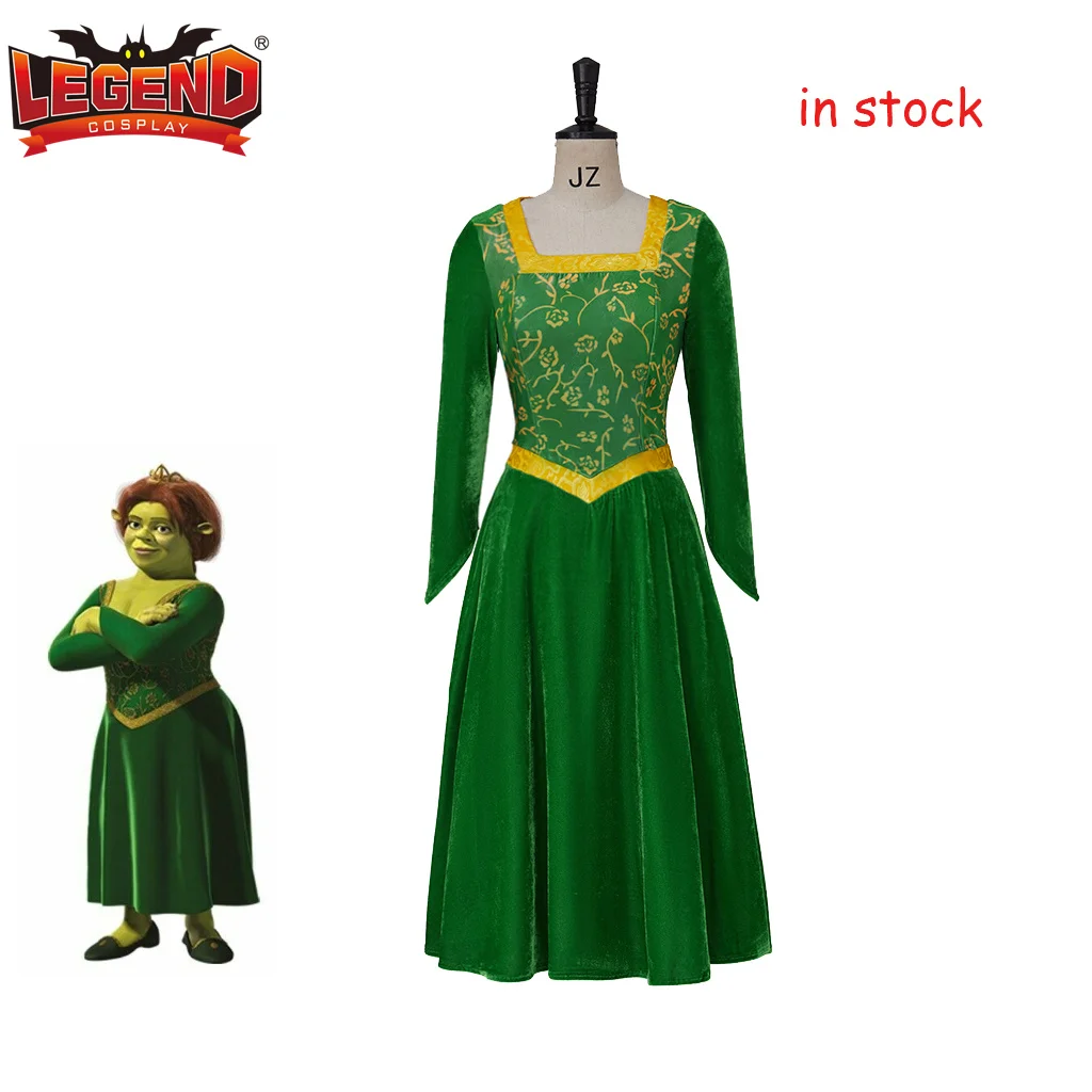 

Princess Fiona Costume Cosplay Green Velet Dress Halloween Fancy Dress Outfit for Women Adult