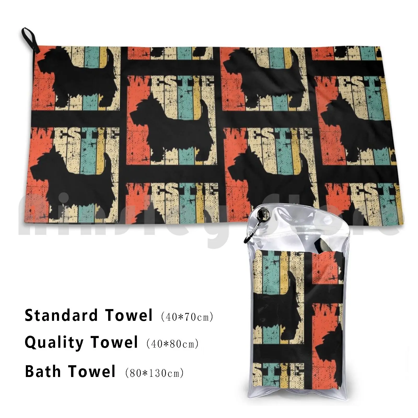 Retro Westie West Highland Terrier Vintage Custom Towel Bath Towel Westie Earthy Terrier Highland West