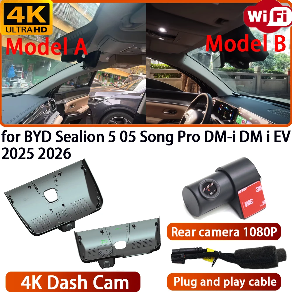 Caméra de tableau de bord DVR 4K Wifi OEM 170° pour BYD Sealion 5 05 Song Pro DM-i DM i EV 2025 2026 °   Vision nocturne grand angle