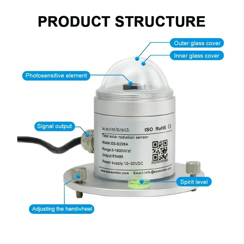 جهاز قياس الإشعاع الشمسي RS485 Modbus يكتشف مستشعر مقياس البيرانومتر الاقتصادي للزراعة