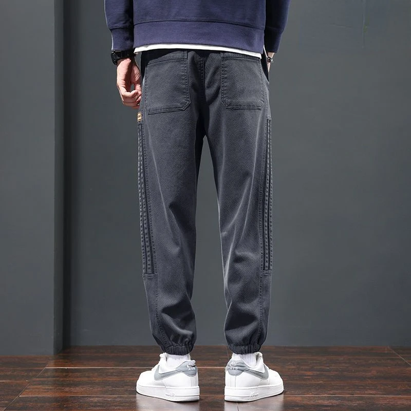 Autumn Winter Cotton Men Long Pants Fleece Lined Streetwear Sweatpants Korean Fashion Trouser Plus Size Casual Cargo Pants