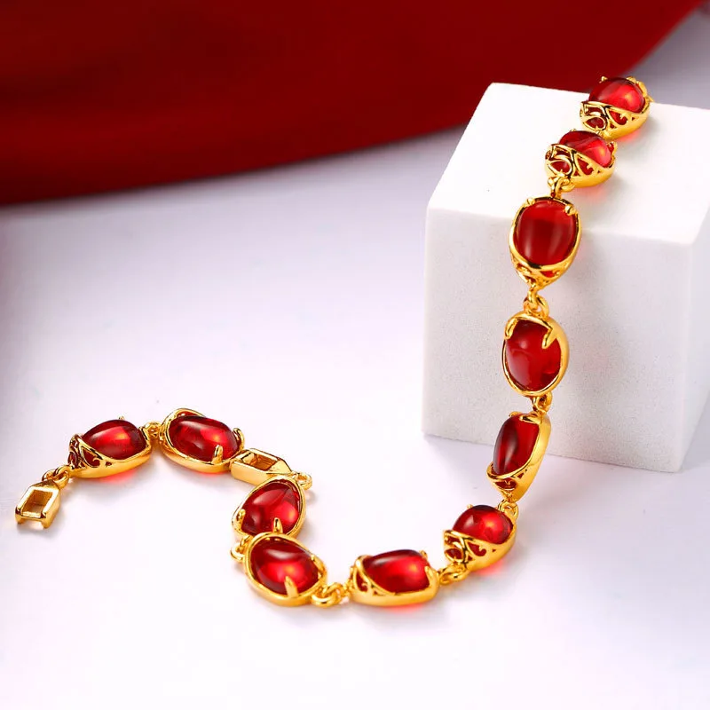 Noble Zircon Bracelets Charm Lucky Stone Pave CZ Red Green Bracelet For Women Lady Girl Classical Jewelry Advanced Bracelet 2024