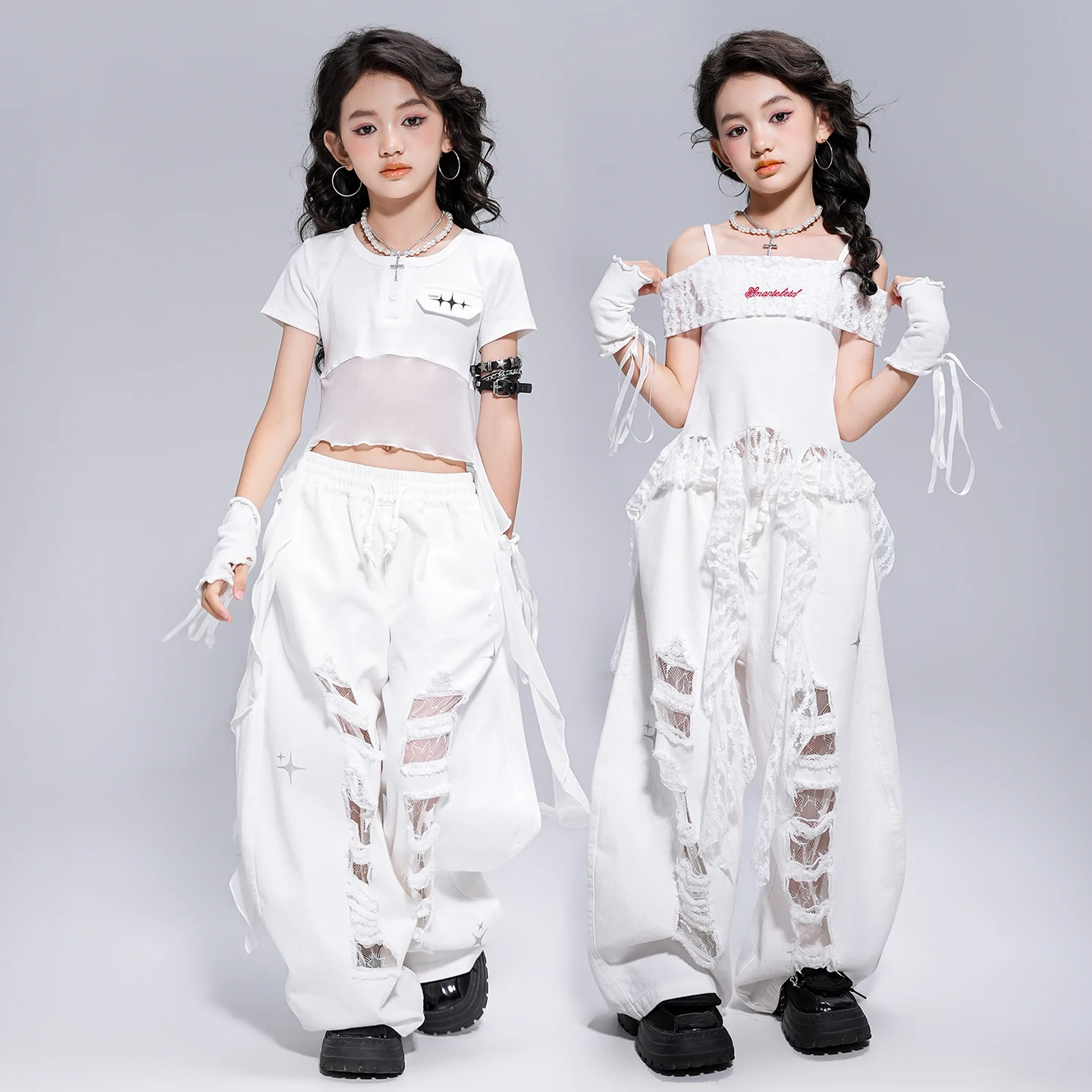 Mädchen Hip Hop Süße Crop Tops Denim Shorts Cargo Hosen Kind K-pop Streetwear Kind Jazz Mädchen Bühne Zeigen straße Dance Kleidung Set