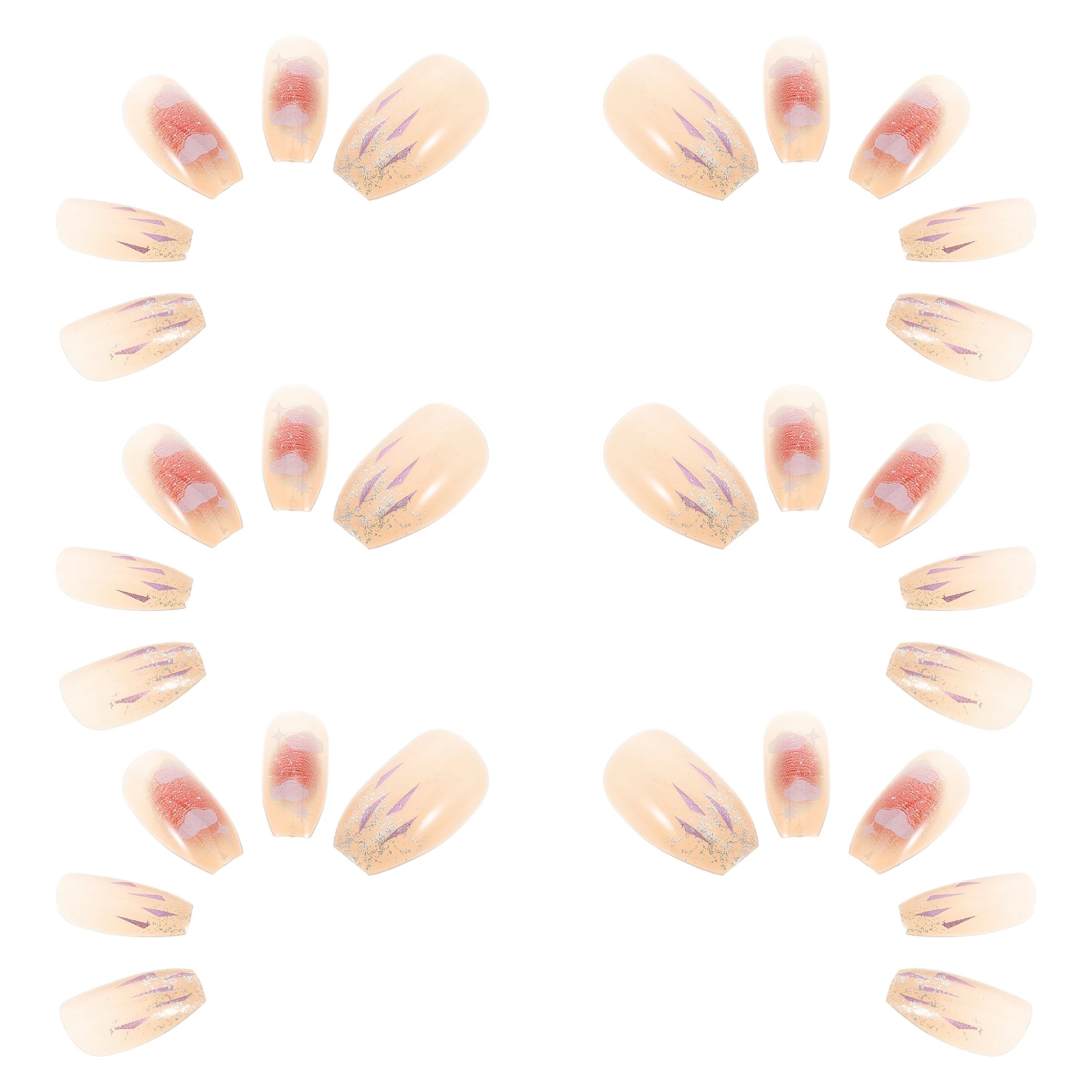 เล็บปลอมแบบกดติด 24 ชิ้น ใส ฉ่ำวาว แบบเต็มเล็บ ใช้ซ้ำได้ ทำจากอะคริลิก ลายเมฆโรแมนติก ติดง่าย