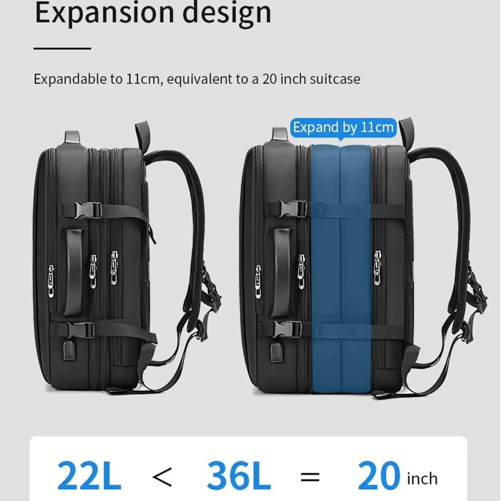 Scalable Business Backpack Men's Travel Knapsack with Waterproof Raincoat Luggage Bags Laptop Storage Pack 17.3 Computer Handbag