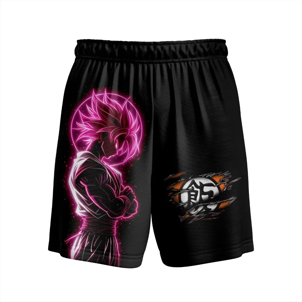 Pantalones Cortos de Malla con Estampado de Neón de Dragon Ball Goku para Hombre, Pantalones Cortos Casuales Holgados, Ropa Deportiva de Anime, Transpirables, para Entrenamiento Deportivo, Uso Diario de Verano