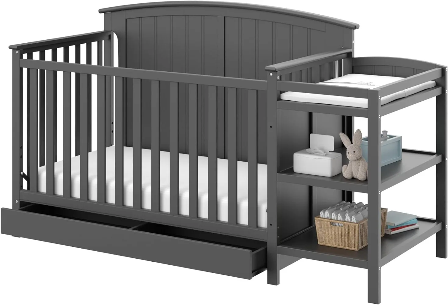 

Storkcraft Steveston 5-in-1 Convertible Crib and Changer with Drawer (Gray)–GREENGUARD Gold Certified,(mattress sold separately)