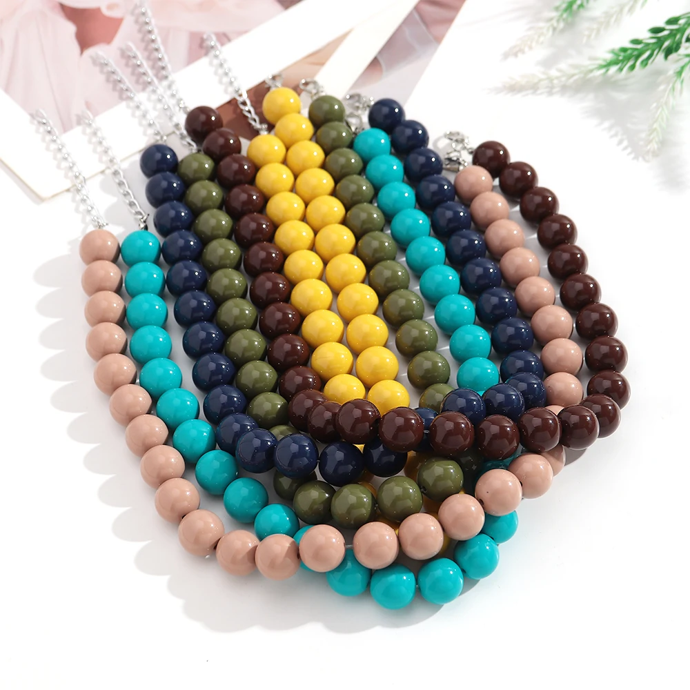 Auffällige, farbenfrohe, klobige Acryl-Halsketten für Damen und Herren, modisch, handgefertigt, 16 mm, runde Perlenkette, Choker, stapelbar, Schmuck, Geschenk – Detail 3