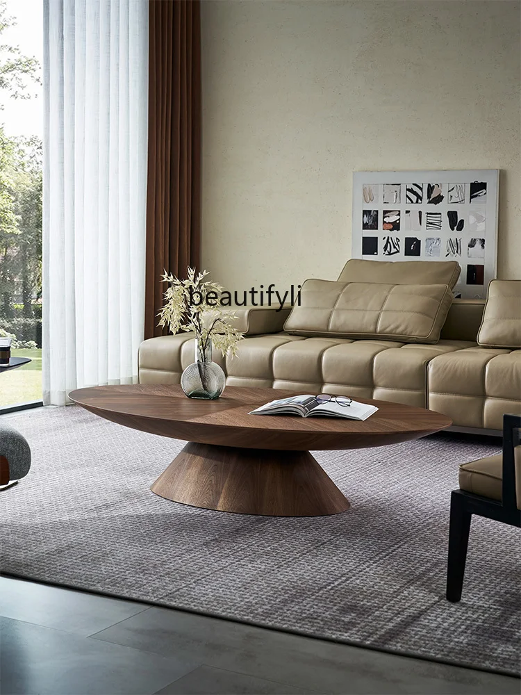 

Italian minimalist modern round coffee table combination living room oval coffee table walnut living room