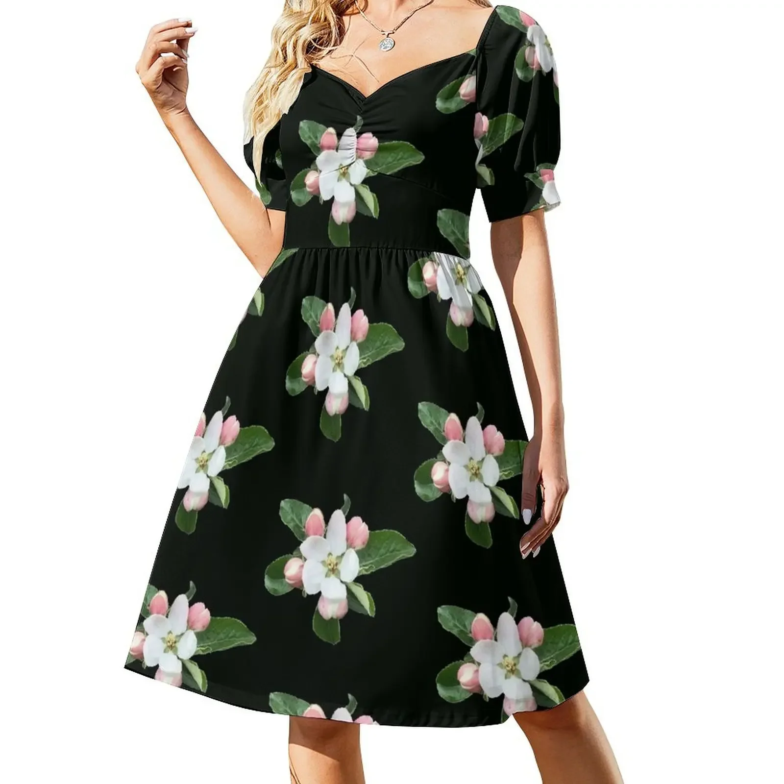 

New Apple Blossom Short-Sleeved Dress long sleeve dress luxury evening dress woman for wedding