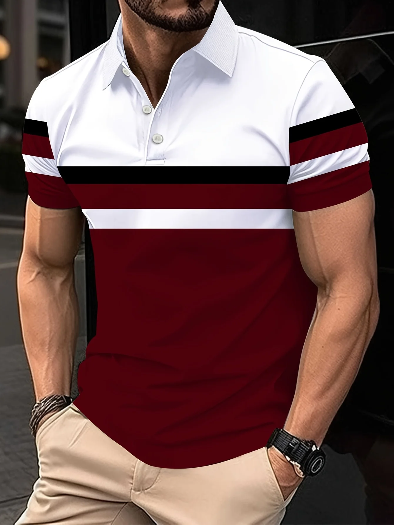 La nuova maglietta POLO da uomo dell'estate 2025 presenta una stampa casual con motivo a righe 3D, comoda e traspirante e alla moda