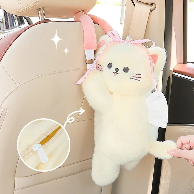 

Car Tissue Box Car Drawer Hanging Style Creative Cute Doll Car Tissue Box Cute Cat Panda Plush Tissue Boxes Practical Decoration