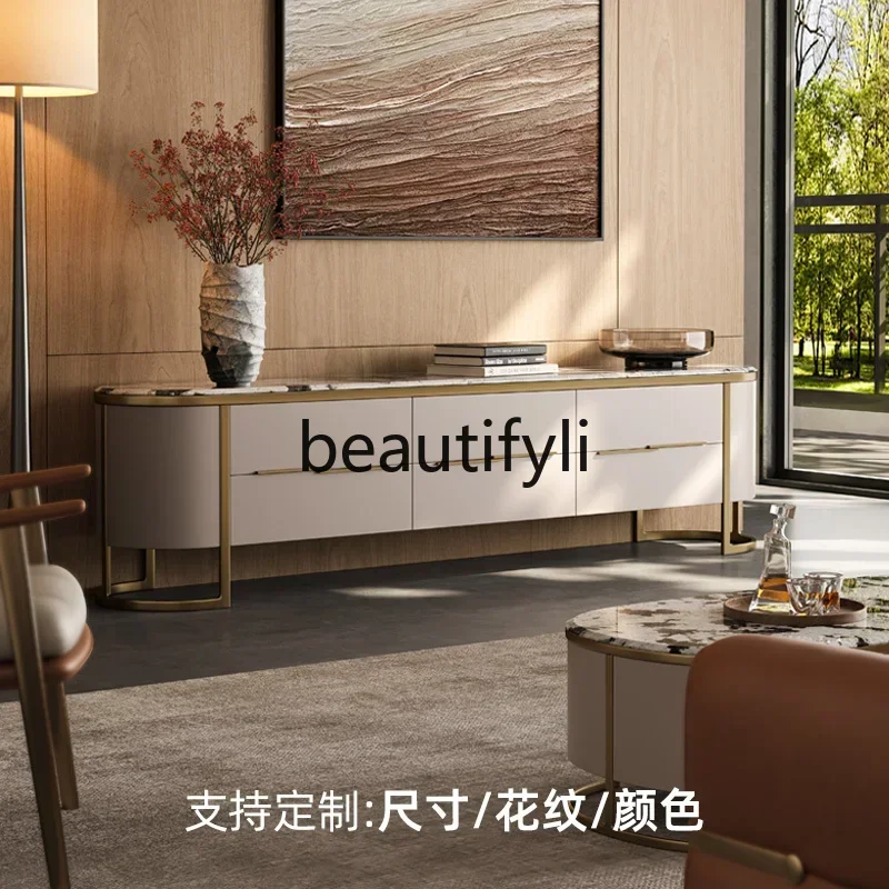 

2024 new natural marble TV cabinet coffee table combination high-end home villa floor cabinet
