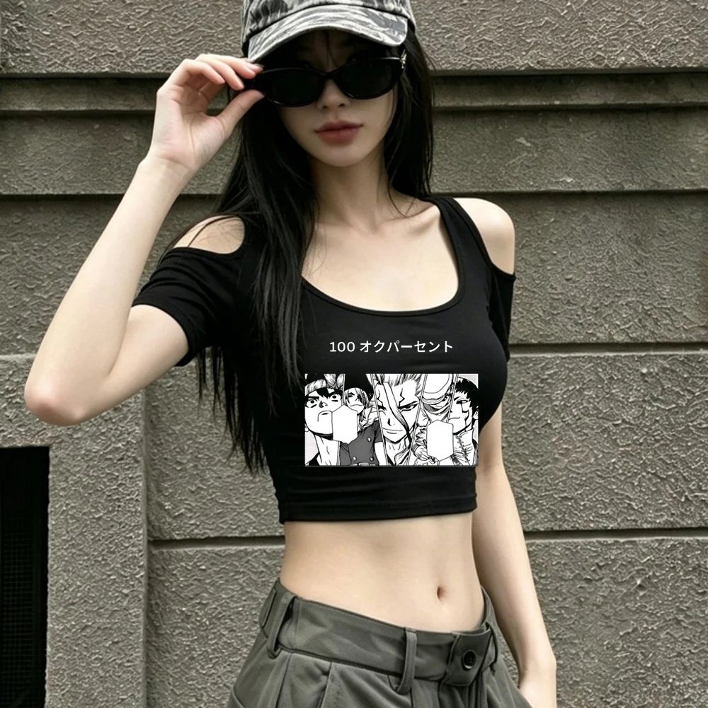 Dr Stone crop top ladies manga kawaii clearance sales anime harajuku shirt summer japan scene  meme