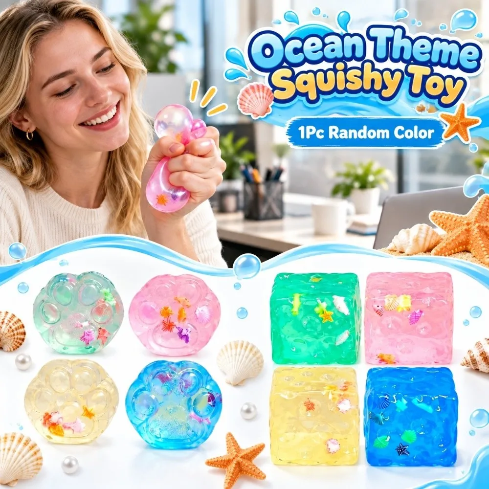 Novelty Ocean Theme Cheese Squeezed Cube Moldable 6cm Cheese Pinch Kneading Soft Cat Paw Squishy for Adults