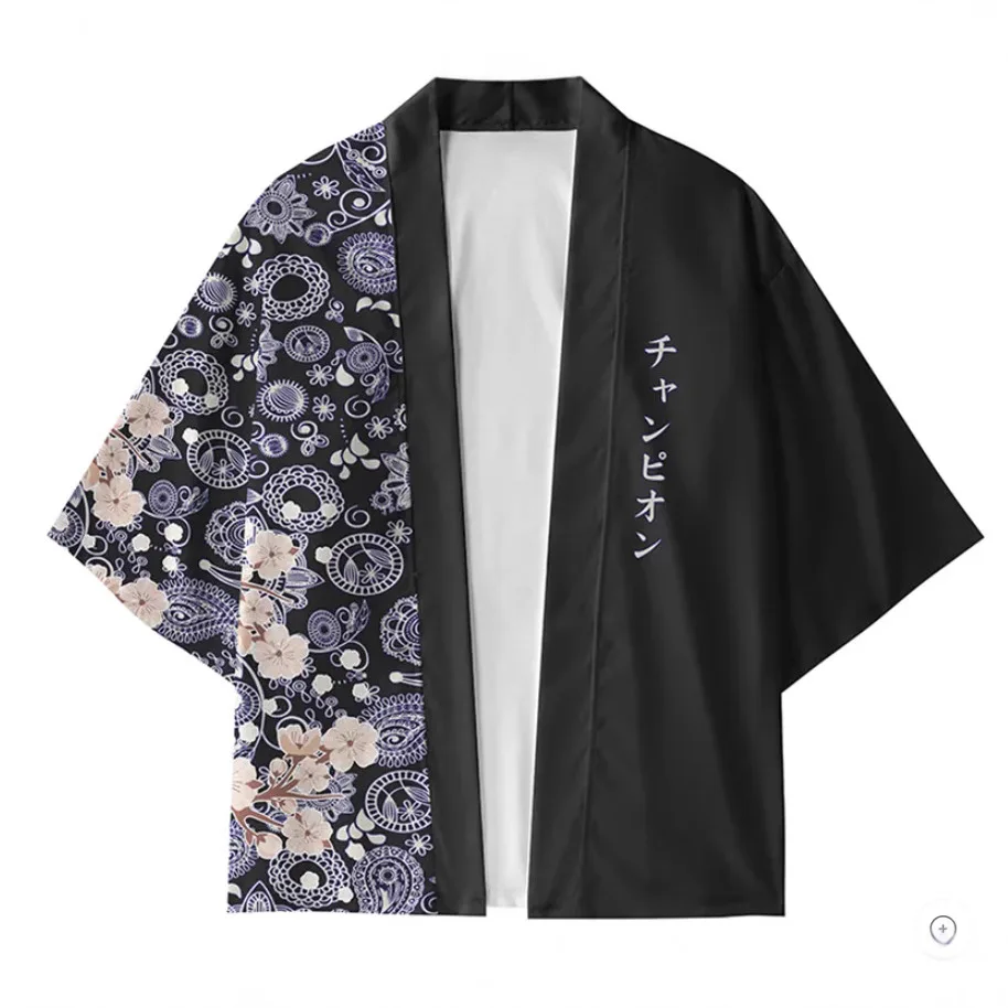 

Japanese Streetwear Fashion Cloud Wave Print Shirt Haori Traditional Clothing Kimono Cosplay Costumes Harajuku Loose Cloak