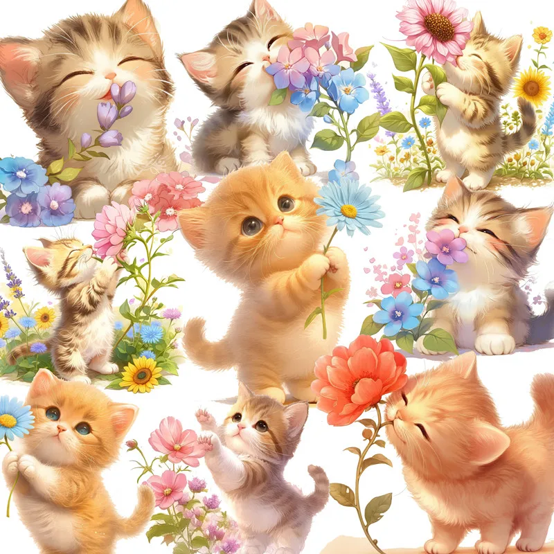 Cat and Flower Stickers Crafts And Scrapbooking stickers kids toys book Decorative sticker DIY Stationery