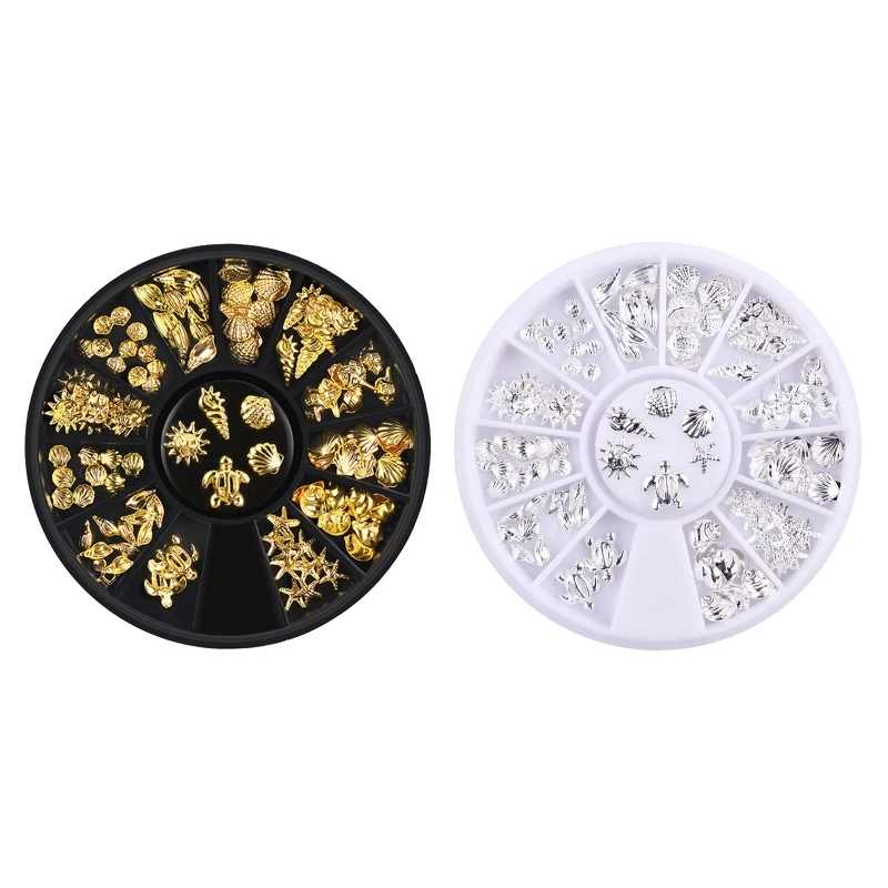 1 Box Ocean Theme Metal Stud Sea Starfish Shell Turtle Slice Flakes 3D Nail Art Decor DIY Manicure Tools Gold/Silver