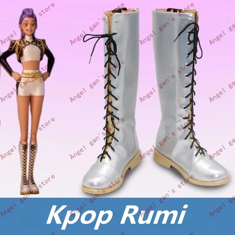 KPop Demon Hunters Rumi คอสเพลย์เครื่องแต่งกายรองเท้าแฮนด์เมดหนังเทียมอะนิเมะฮาโลวีนปาร์ตี้บู๊ทส์