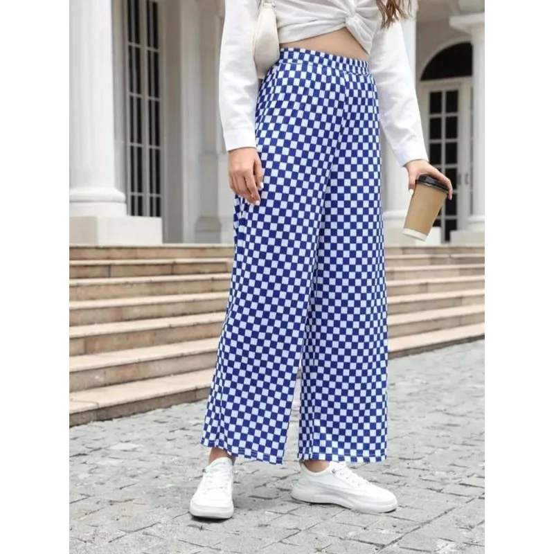 بالإضافة إلى حجم 1XL-5XL المرأة منقوشة مطبوعة بنطال ذو قصة أرجل واسعة مع حزام مطاط عصري