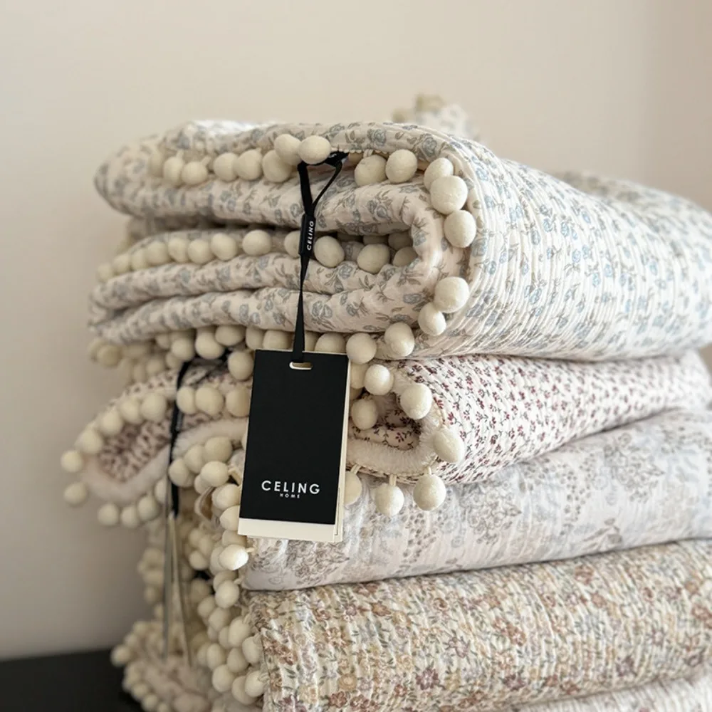 120X150CM Flower Printed Cute Ball Cotton Gauze Blanket Soft Cozy Infant Blankets Multi-functional Small Shawl Cover Blanket