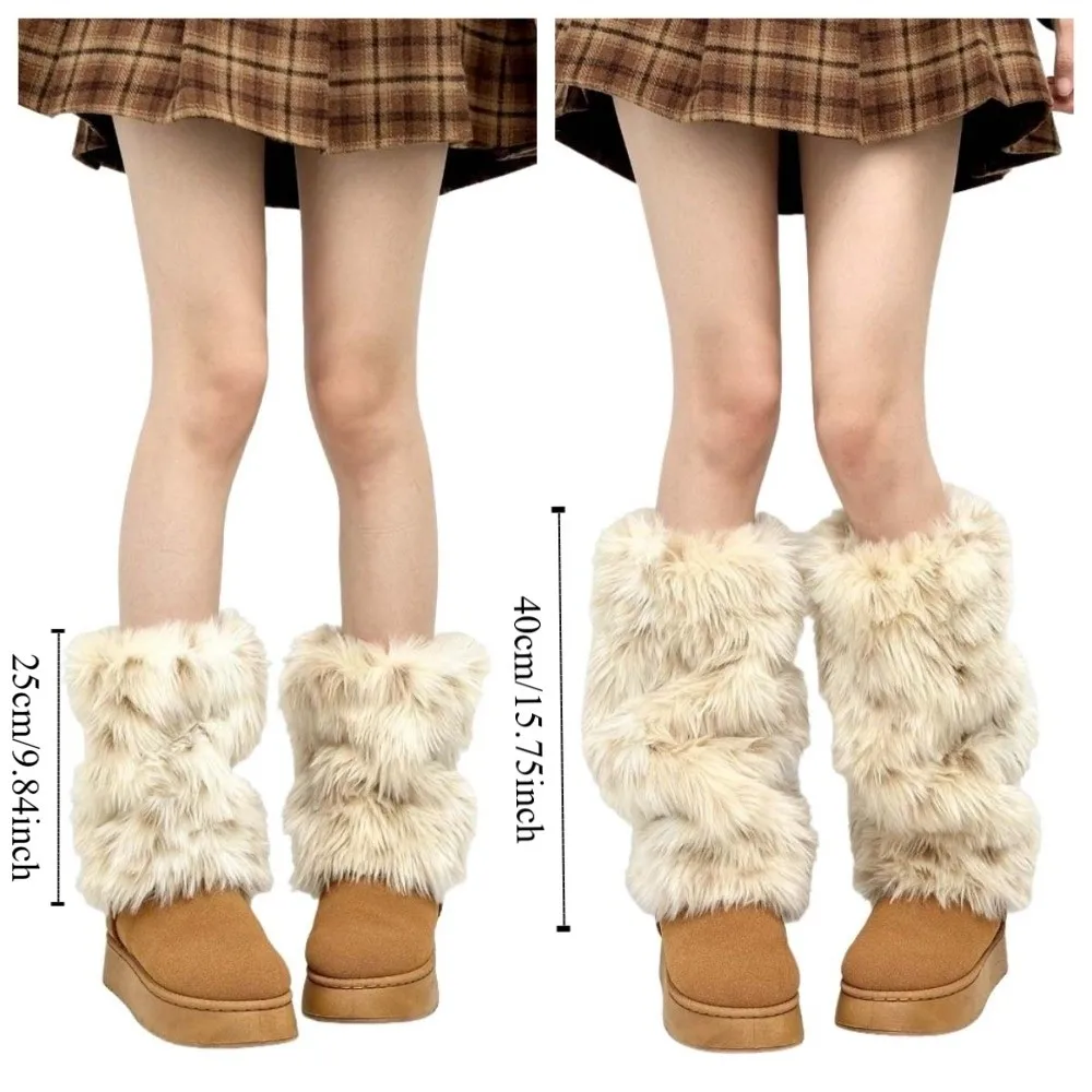 Kawaii Faux Fur Furry Leg Warmers Thickened Foot Cover Lolita Boots Cover Warm JK Long Tube Sock Autumn/Winter