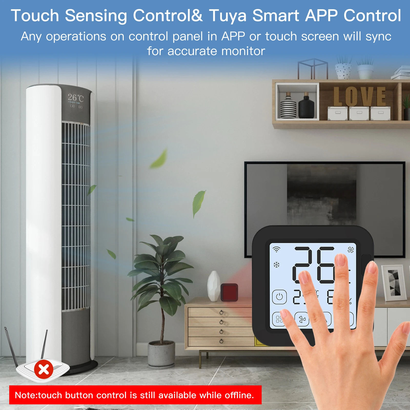 Controle remoto sem fio com tela LCD Touch Button, Built-in Sensor de temperatura e umidade, controlador de termostato IR, Tuya, Wi-Fi, Novo