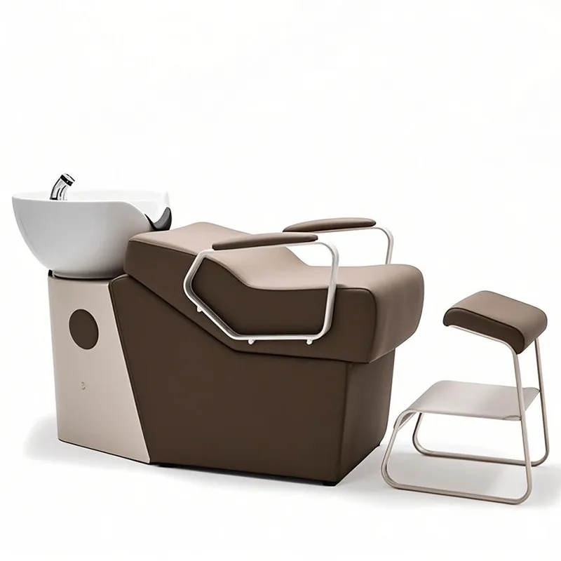 #Modern and Simple Leather Hair Salon Special Shampoo Bed Barber Shop Recliner with Footrest Detachable Haircut Rinse