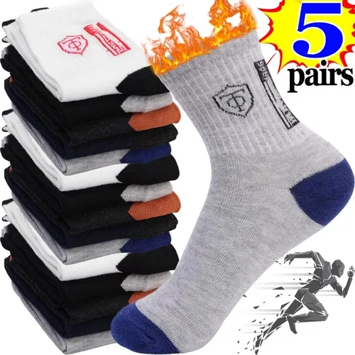 5 pares de medias deportivas de algodón transpirables para hombre, calcetines de fibra de bambú para otoño e invierno, desodorante con absorción de sudor, calcetines de negocios