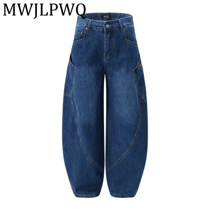 

MWJLPWQ 2025 Autumn Zipper American High Street Washed Loose Jeans Male Strusture Design Personality Wide Leg Trousers 21809