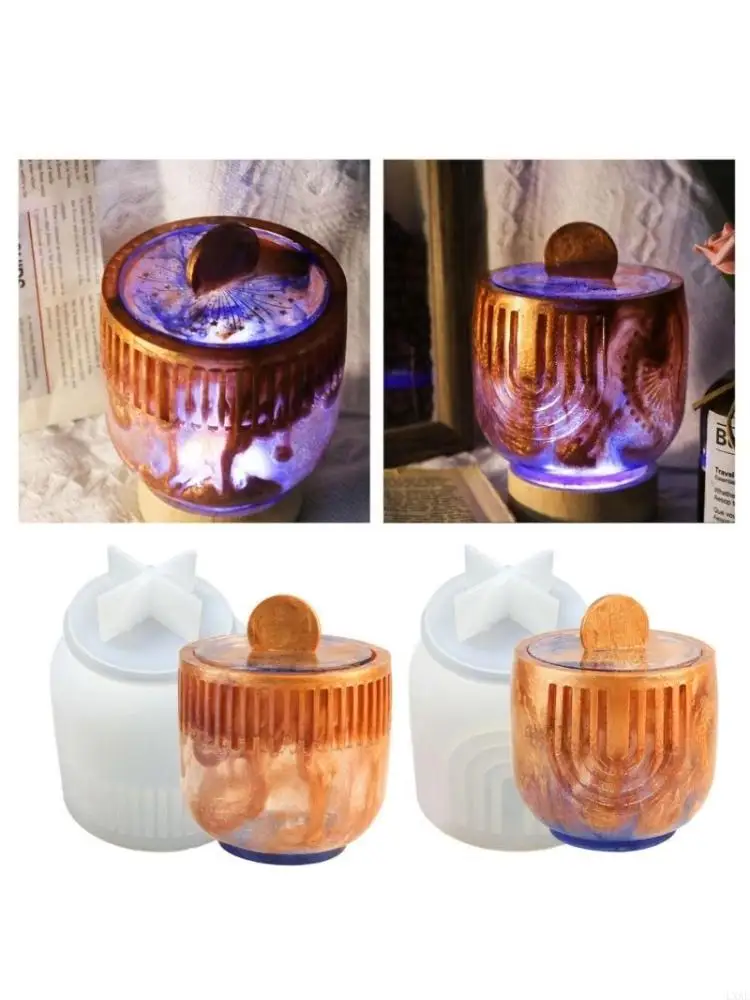 Striped Storage Container Molds with Lid Silicone Cup Molds for DIY Craft