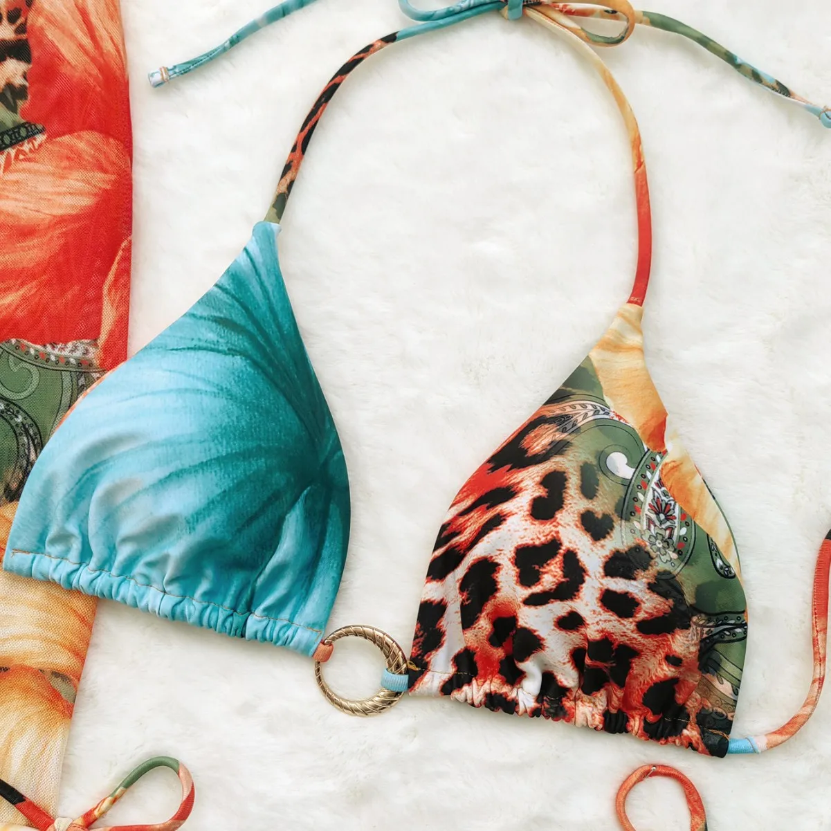 Sexy imprimé léopard micro bikinis ensembles trois pièces avec jupe longue dos floral cravate maillot de bain maillots de bain vêtements de plage maillots de bain