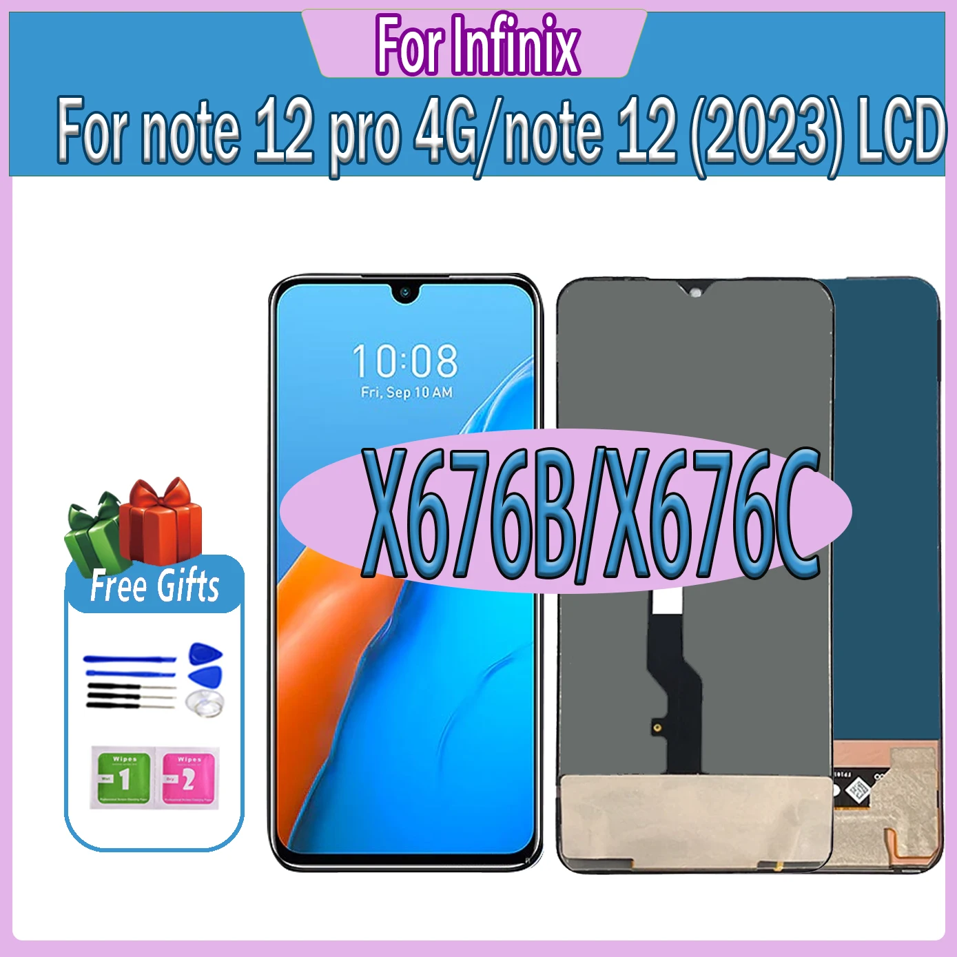 AMOLED LCD For Infinix Note 12 Pro 4G X676B Display Screen Touch Digitizer For Infinix Note12 (2023) X676C X676 Screen Panel