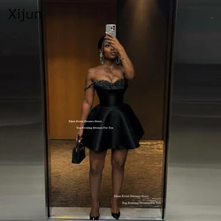 Xijun Sexy Black Mini Evening Dresses Beads Spaghetti Strap Sweetheart Prom Dresses Club Short Birthday Party Dresses Customized