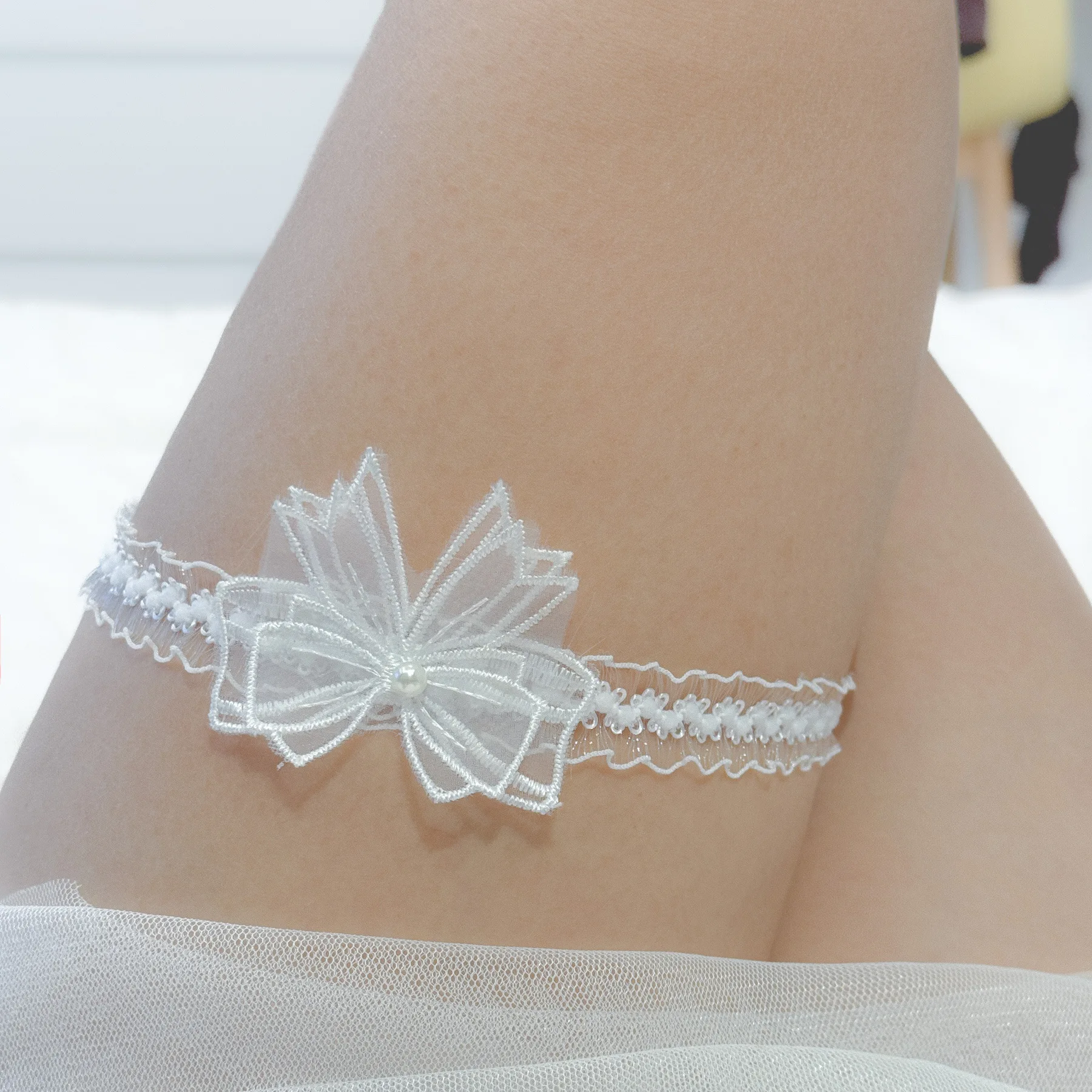 1PC Classic White Butterfly Thigh Leg Garter Bridal Wedding Garter Belt For Women Cosplay Wedding Accessories Legwear image 3