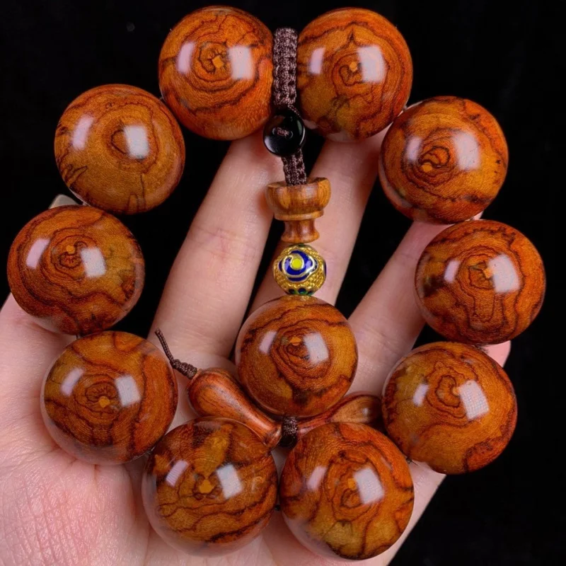 Authentic Hainan Huanghuali Bracelet, Old Material Fangli Wood, 2.5 Spider Pattern, Buddha Bead with Eye of Heaven, Decorative B