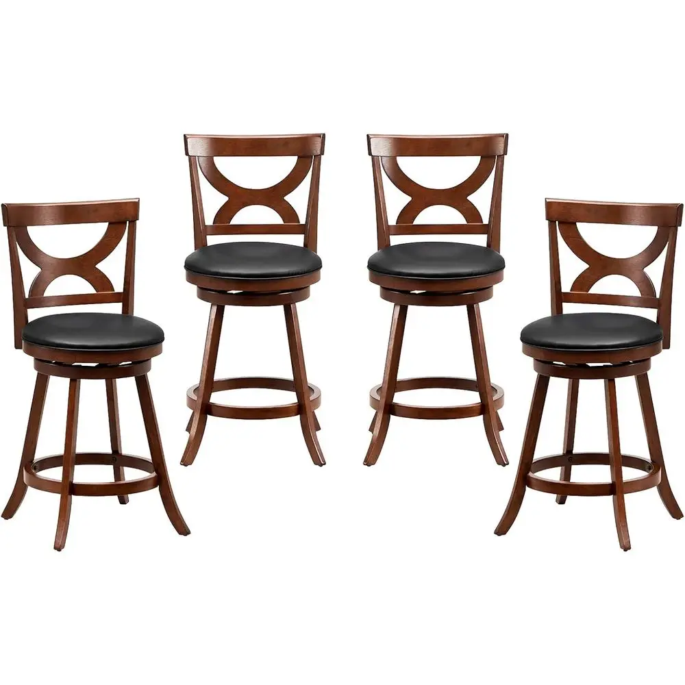

Set of 4 Swivel Bar Stools with Cushion, 360-Degree Rotation, Elegant Backrest, Rubber Wood Bases, Upholstered Seats for Kitchen