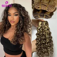 Extensiones de cabello humano SOVO rubio miel con ondas al agua, 100G, resaltado P6/613, extensiones de pelo rizado peruano Natural húmedo y ondulado