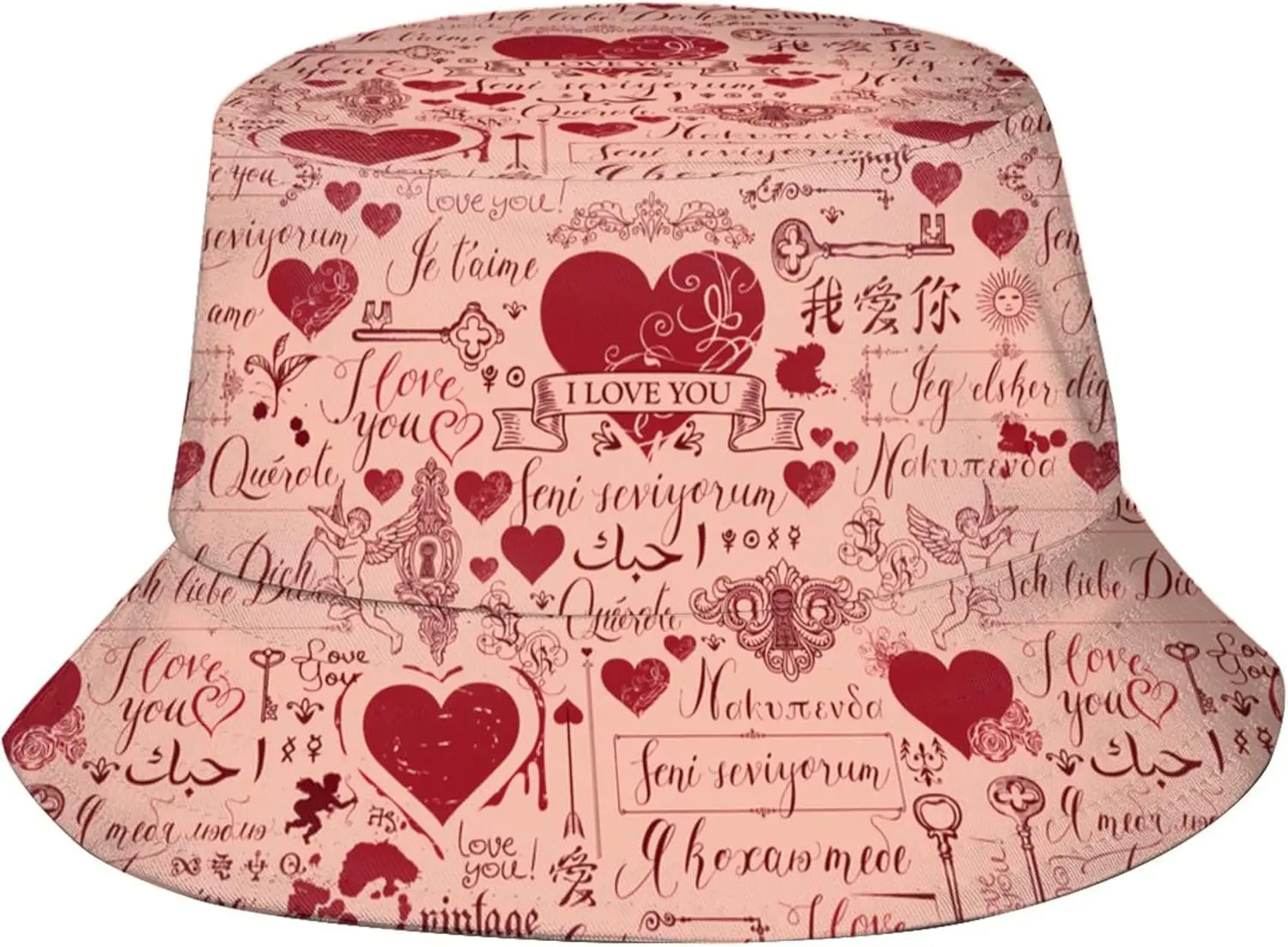 

Панама на День Святого Валентина для женщин и мужчин, шляпа с принтом сердца, летняя дорожная пляжная рыбацкая шляпа, модная солнцезащитная кепка 5