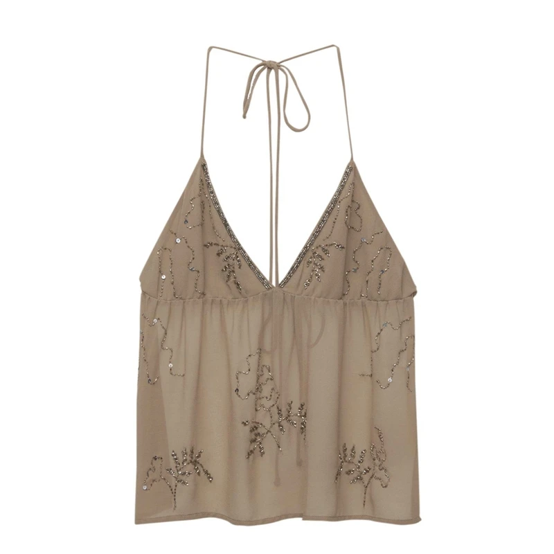 بريق حجر الراين عارية الذراعين التعادل الرسن كامي سترة Y2k المرأة سباركلي الترتر تانك المحاصيل الأعلى خمر مطرز الخروج بروتيل #6