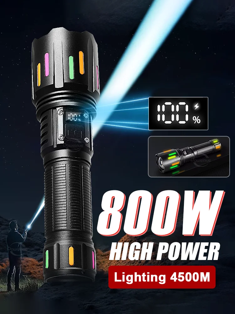 970000000LM lampe de poche LED la plus puissante 4500M torche tactique lampe Portable Rechargeable 26650 lanterne de pêche de chasse en plein air