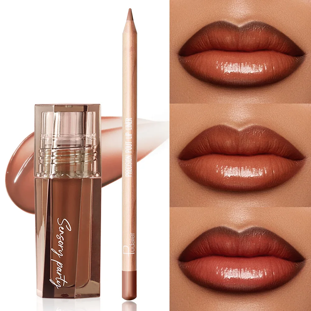 Combinazione di matite e lucidalabbra, tazza impermeabile, a lunga durata, antiaderente, effetto trucco perfetto, trucco labbra graduale